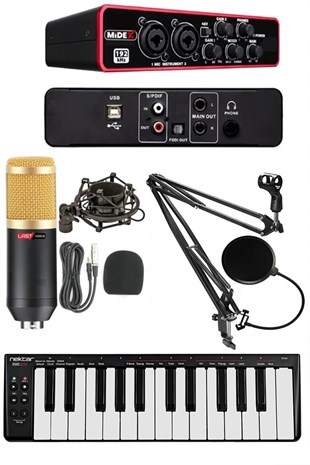 Stüdyo Ekipmanları Ses Kartı Midi Klavye Mikrofon Full Paket-7