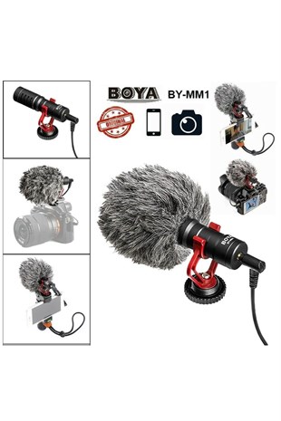 Boya By-MM1 Condenser Mikrofon Tüylü Sünger Dahil (Kamera Telefon)