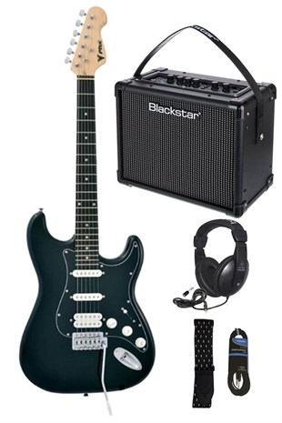 Midex RPH20XBK-AMP Black Elektro Gitar Seti 20 WATT GAİNLİ Amfi Kulaklık Full SET