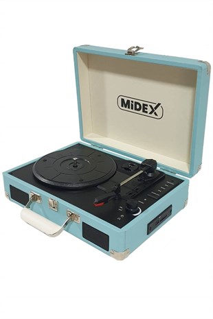 Midex Mtx100BL Pikap Plak Çalar (Şarjlı Bluetooth Aux Hoparlörlü 3 Devir) İğne Dahil