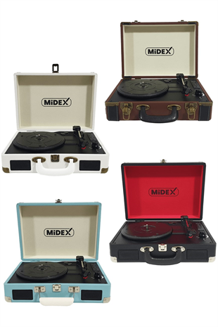 Midex Şarj Bluetooth Aux İğne Dahil Hoparlörlü Pikap Plak Çalar (MTX100)