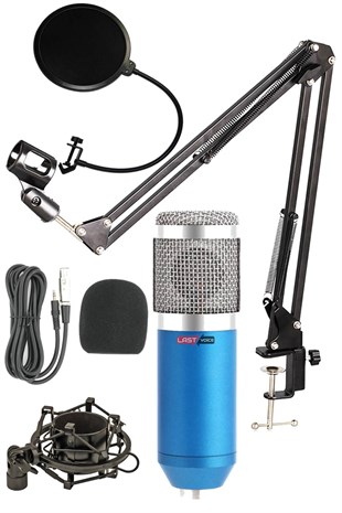 Lastvoice BM800 Mikrofon (Mavi) + Standı + Pop Filtre + Dönüştürücü