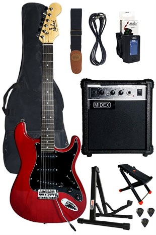 Midex RPH20-AMP RED Elektro Gitar Seti 20 WATT GAİNLİ Amfi ve Full SET