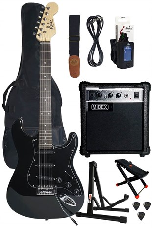 Midex RPH20BK-AMP Black Elektro Gitar Seti 20 WATT GAİNLİ Amfi ve Full SET